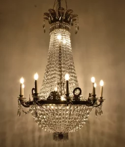 Restauración lámpara cesta imperio de cristal y bronce