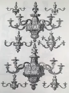 Fig. 7. – Bocetos de lámparas Luis XIV, por D. Marot. Las lámparas en el Barroco