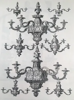 Fig. 7. - Bocetos de lámparas Luis XIV, por D. Marot.